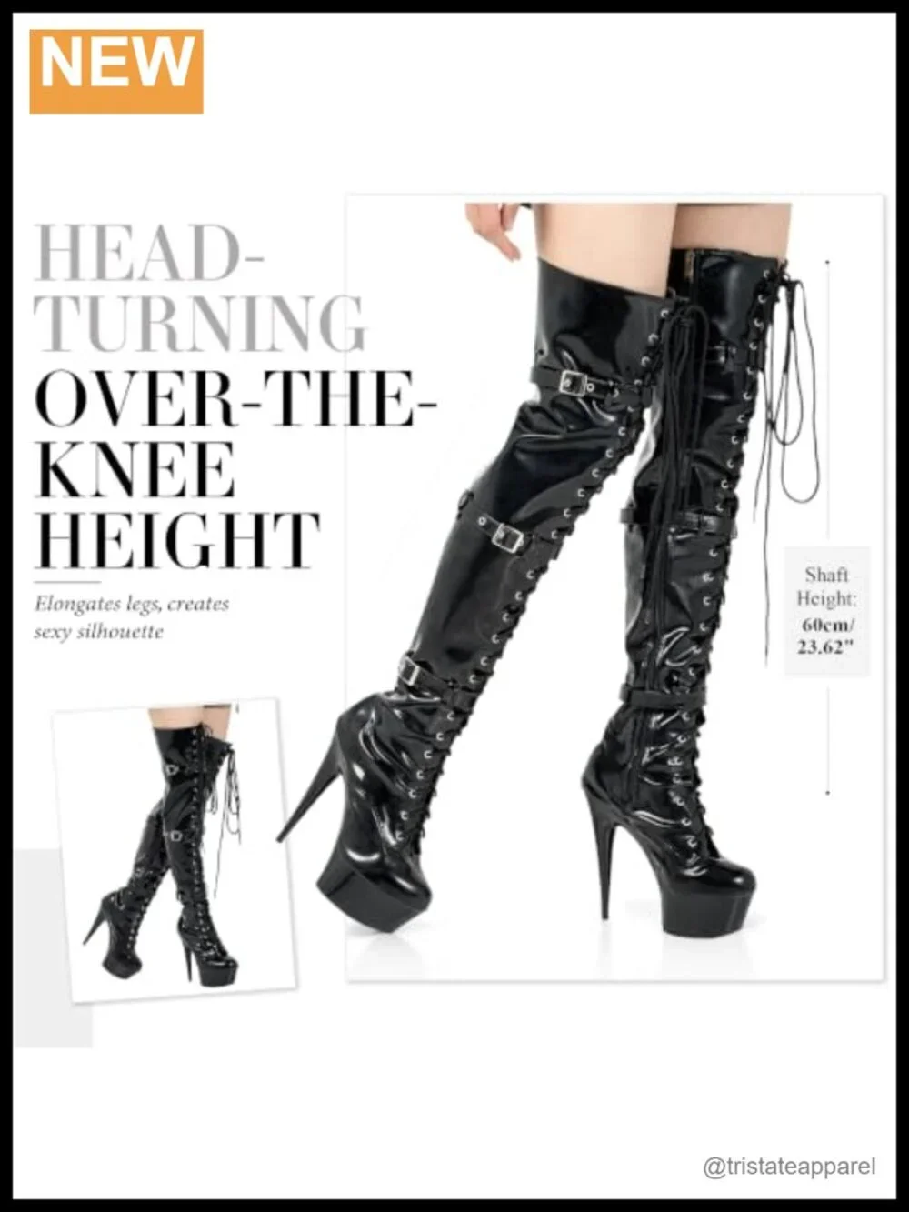 Patent Leather Over-the-Knee Stiletto Platform Boots with Buckle Zip